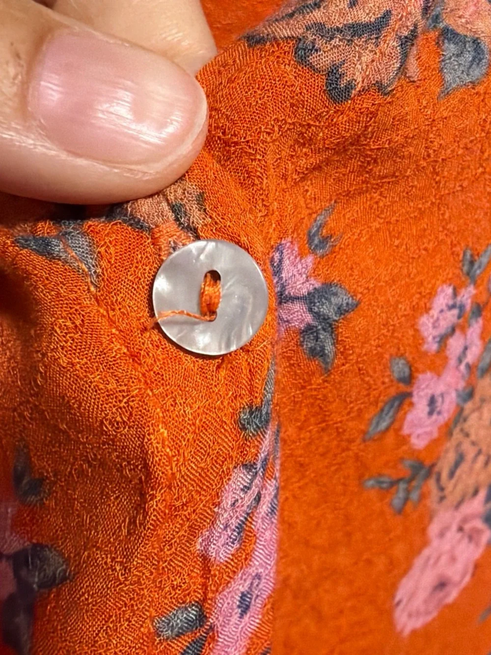 Free People Orange Floral Tie-Front Puff Sleeve Top